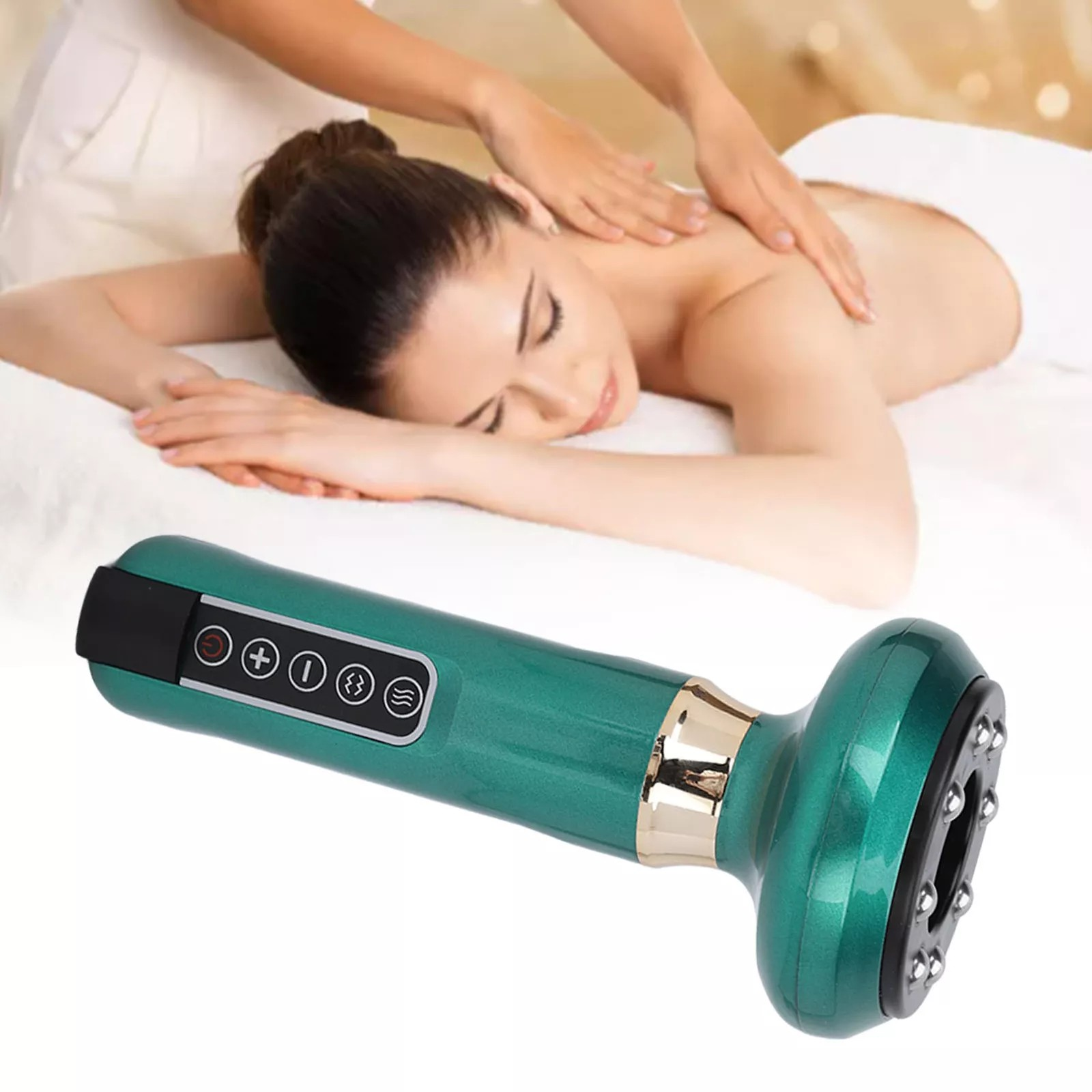 User using white anti-cellulite massager on the back